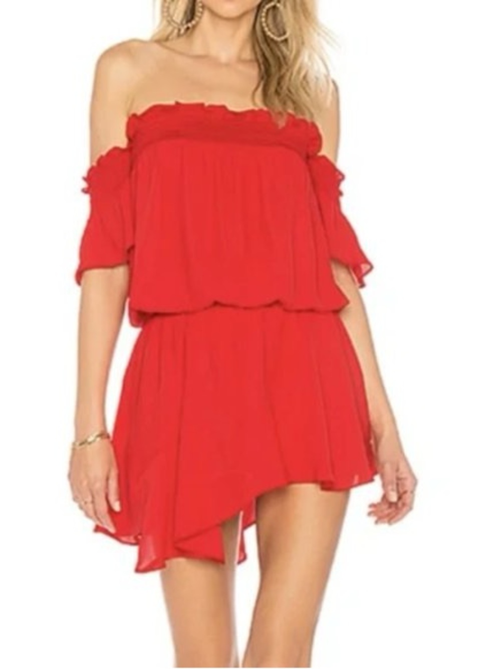 Amanda Uprichard Red Off-Shoulder Asymmetrical Dress
